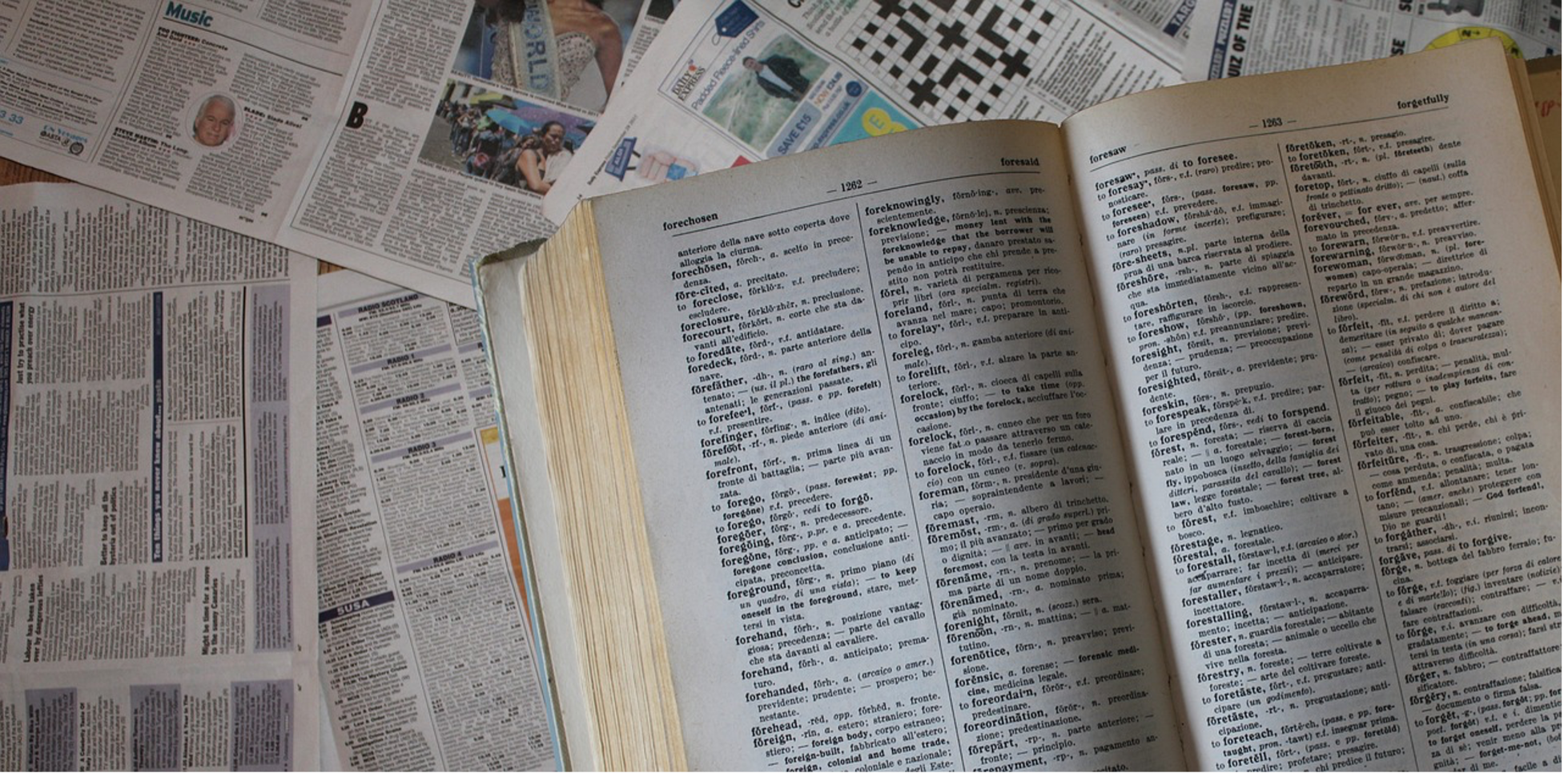 Effect vs. Affect - a dictionary setting on a pile of newspapers