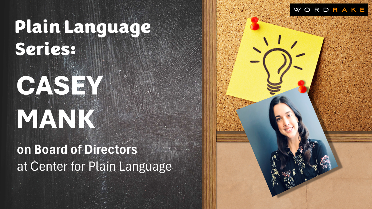 Bulletin board and blackboard with a picture of Casey Mank, a smiling woman with long dark, wavy hair and a black top